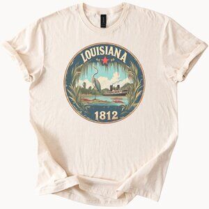 Louisiana 1812 Shirt Riverboat Heron Southern State Nature Graphic Tee